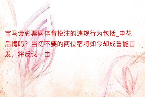 宝马会彩票网体育投注的违规行为包括_申花后悔吗?当初不要的两位宿将如今却成鲁能首发,将反戈一击