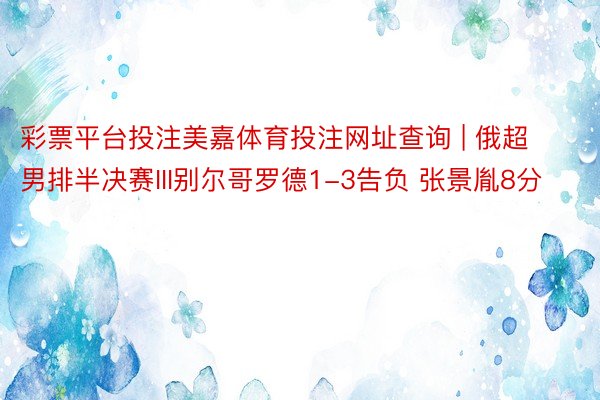 彩票平台投注美嘉体育投注网址查询 | 俄超男排半决赛III别尔哥罗德1-3告负 张景胤8分