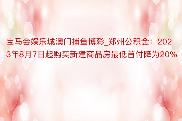 宝马会娱乐城澳门捕鱼博彩_郑州公积金:2023年8月7日起购买新建商品房最低首付降为20%