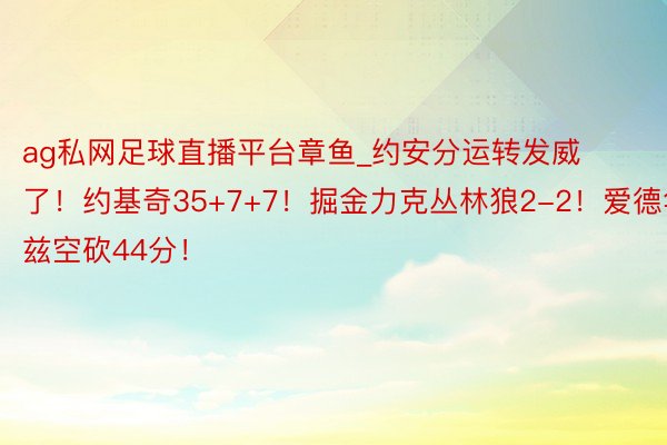 ag私网足球直播平台章鱼_约安分运转发威了！约基奇35+7+7！掘金力克丛林狼2-2！爱德华兹空砍44分！