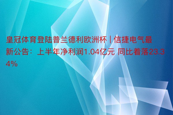 皇冠体育登陆普兰德利欧洲杯 | 信捷电气最新公告:上半年净利润1.04亿元 同比着落23.34%