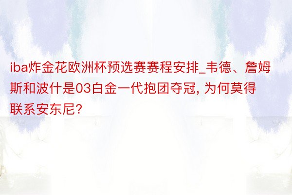 iba炸金花欧洲杯预选赛赛程安排_韦德、詹姆斯和波什是03白金一代抱团夺冠, 为何莫得联系安东尼?