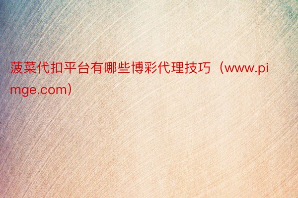 菠菜代扣平台有哪些博彩代理技巧（www.pimge.com）