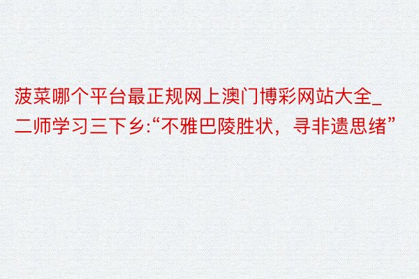 菠菜哪个平台最正规网上澳门博彩网站大全_二师学习三下乡:“不雅巴陵胜状，寻非遗思绪”