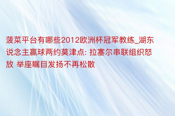 菠菜平台有哪些2012欧洲杯冠军教练_湖东说念主赢球两约莫津点: 拉塞尔串联组织怒放 举座瞩目发扬不再松散