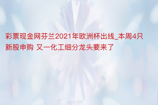 彩票现金网芬兰2021年欧洲杯出线_本周4只新股申购 又一化工细分龙头要来了