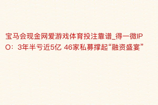 宝马会现金网爱游戏体育投注靠谱_得一微IPO：3年半亏近5亿 46家私募撑起“融资盛宴”